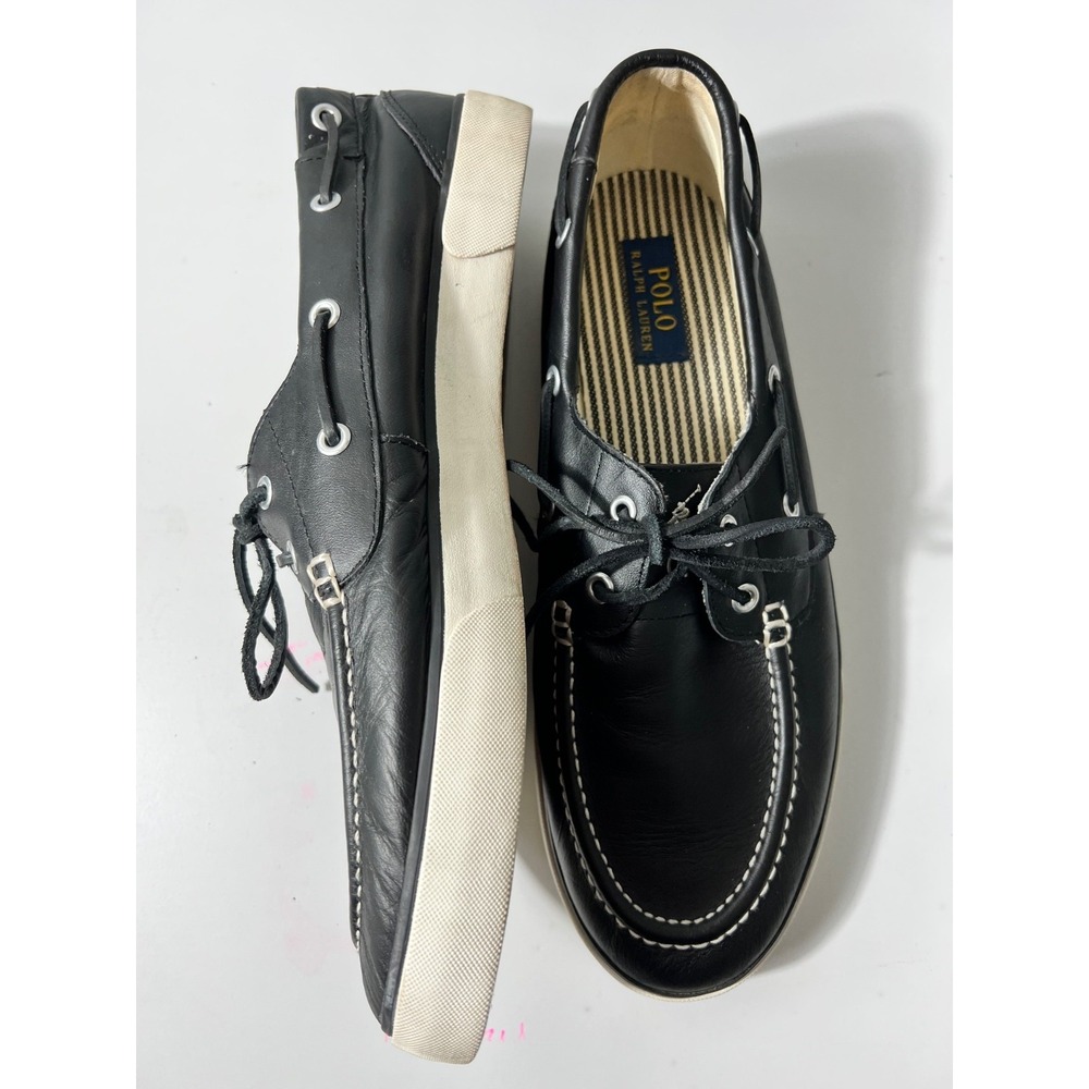 Polo Ralph Lauren Mens Size 12 D Sander Leather Casual Loafers Boat Black Shoes - Picture 3 of 13